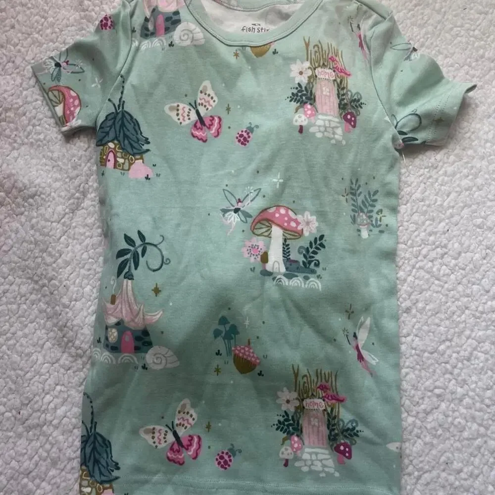 Fish stix green fairy garden kids pj set